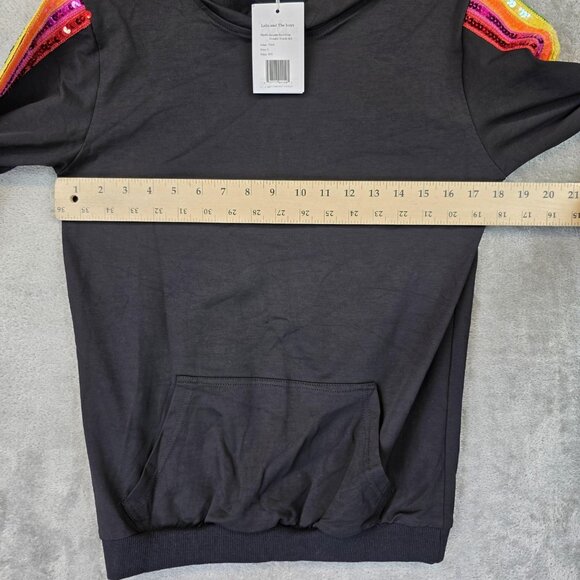 Lola and The Boys Hoodie Womens Small Black Sequin Rainbow Track Pullover Fun - Picture 6 of 11